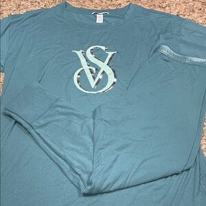 Victoria Secret Teal Pajama Set Large Oversized Shirt & Matching Pants